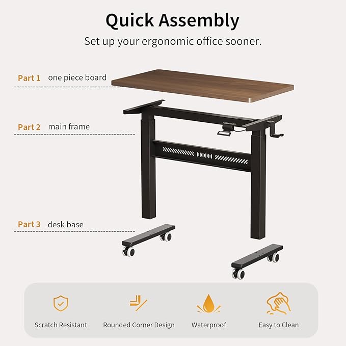 Mobile Walking Pad Desk with Wheels, Pneumatic Small Rolling Standing Desk Riser Height Adjustable (28-43.7") for Treadmill, Portable Computer Table for Home Office, Black Walnut