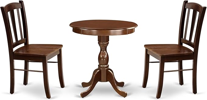 East West Furniture ESDL3-MAH-W 3 Piece Dinette Set for Small Spaces Contains a Round Dining Table with Pedestal and 2 Dining Room Chairs, 30x30 Inch, Mahogany