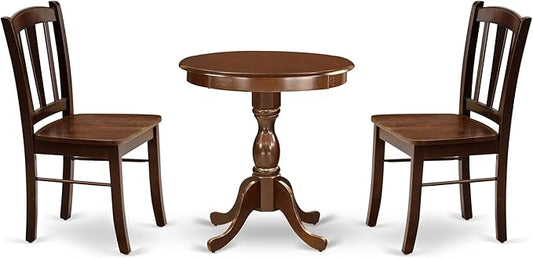 East West Furniture ESDL3-MAH-W 3 Piece Dinette Set for Small Spaces Contains a Round Dining Table with Pedestal and 2 Dining Room Chairs, 30x30 Inch, Mahogany