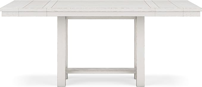 Signature Design by Ashley Robbinsdale Farmhouse Distressed Counter Height Dining Extension Table with Trestle Base, Planked Effect and 2 Removable End Leaves, White