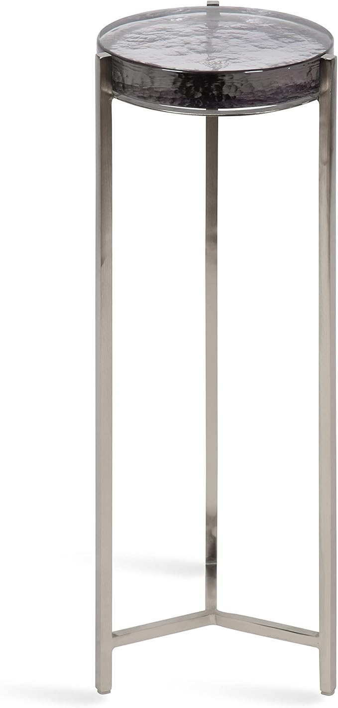Kate and Laurel Aguilar Modern Drink Table, 9 x 9 x 23, Silver with Tinted Glass, Detailed Glass Accent Table for Small Spaces