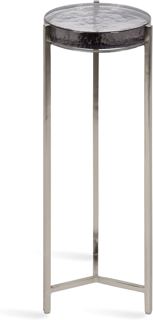 Kate and Laurel Aguilar Modern Drink Table, 9 x 9 x 23, Silver with Tinted Glass, Detailed Glass Accent Table for Small Spaces