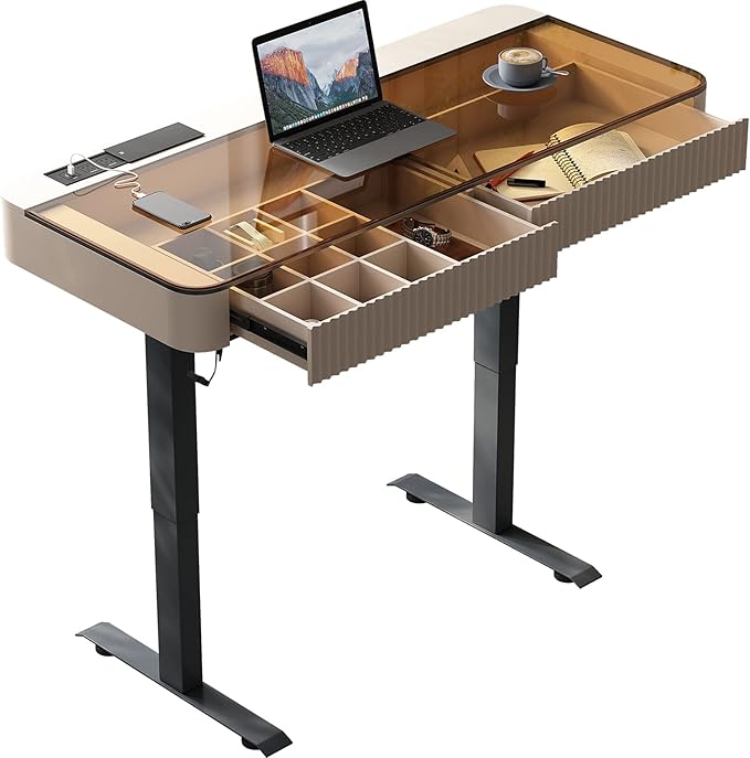 Lartis Office Desk, Electric Computer Lift Table Standing Desk with Drawer Charging USB Port, Home Office Laptop Table with Drawer