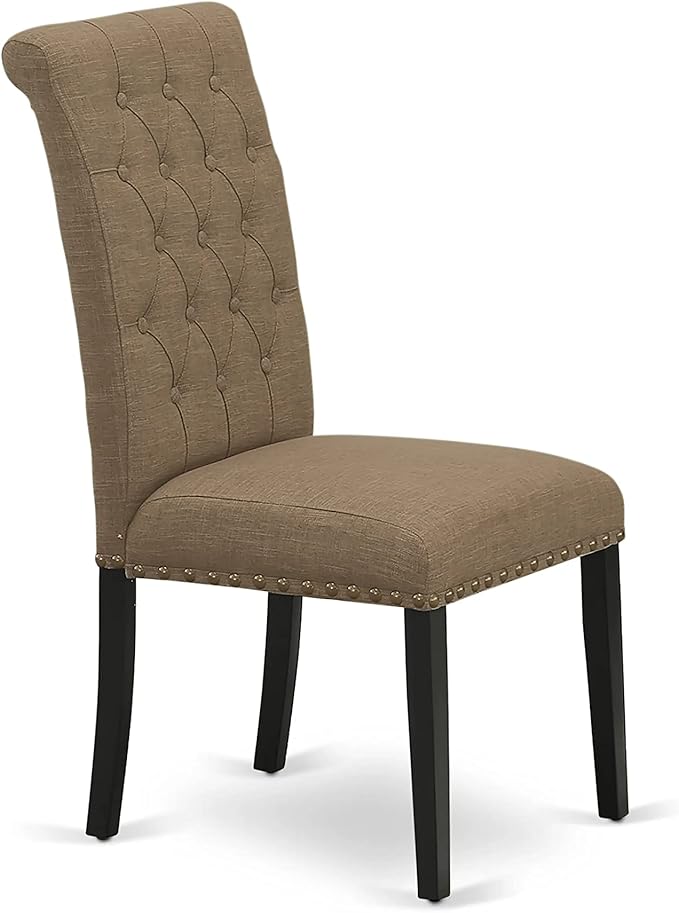 East West Furniture NOBR3-BLK-17 3 Piece Dining Room Table Set Contains a Rectangle Kitchen Table with Butterfly Leaf and 2 Light Sable Linen Fabric Parson Chairs, 32x54 Inch, Black