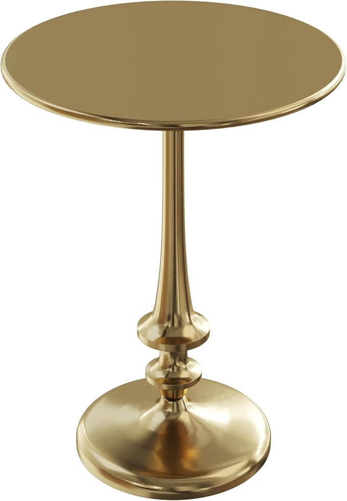 Lavish Home Side Table - Iron Pedestal Table with Antiqued Brass Finish for Couch, Loveseat, Entryway, or Bed - Vintage Living Room Furniture