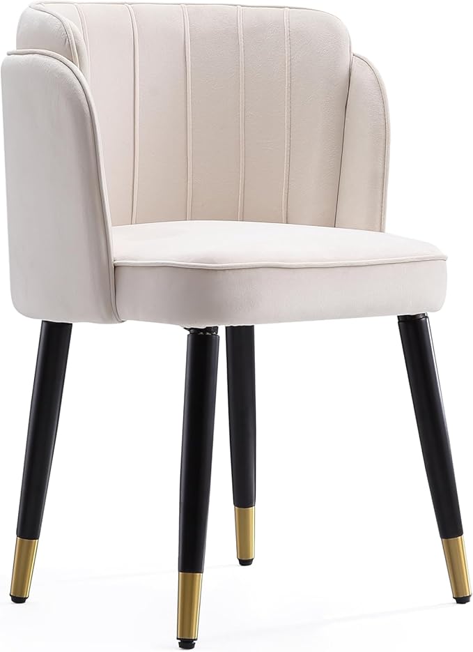 Manhattan Comfort Zephyr Modern Velvet Dining Chair, Solid Wood Frame with Gold-Tipped Splayed Legs, High Density Foam Padding, Vintage Design, Tulip Inspired Accent Furniture, Cream