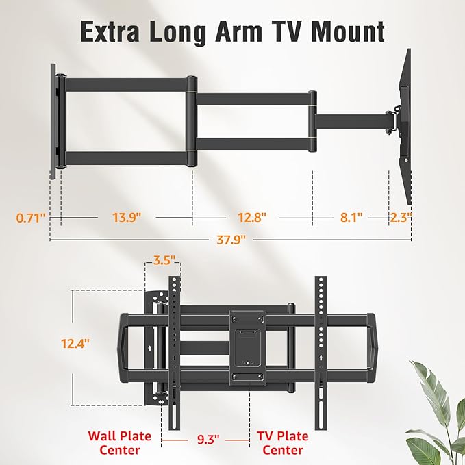 ELIVED Long Arm TV Wall Mount for Most 42-75 Inch TVs, 37.9 Inch Long Extension Corner TV Mount, Full Motion Wall Mount tv Bracket Swivel and Tilt, Holds up to 99 lbs. Max VESA 600x400mm, YD3038