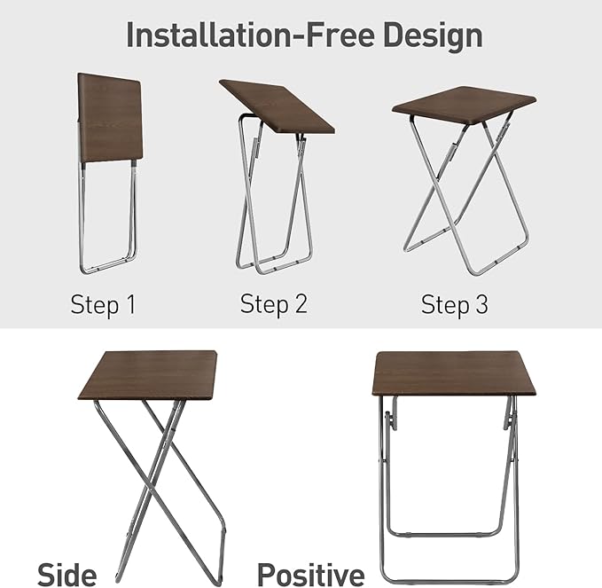 Garden 4 you Folding TV Tray Table on Bed & Sofa,TV Dinner Tray with Sturdy MDF,25In Portable Table with No Assembly Required （Walnut,2PC）