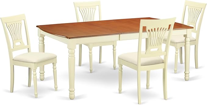 East West Furniture DOPL5-WHI-C 5 Piece Dinette Set for 4 Includes a Rectangle Dining Room Table with Butterfly Leaf and 4 Linen Fabric Kitchen Dining Chairs, 42x78 Inch, Buttermilk & Cherry