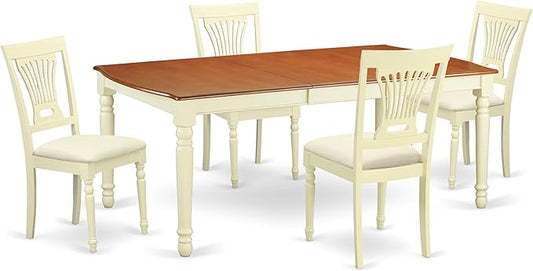 East West Furniture DOPL5-WHI-C 5 Piece Dinette Set for 4 Includes a Rectangle Dining Room Table with Butterfly Leaf and 4 Linen Fabric Kitchen Dining Chairs, 42x78 Inch, Buttermilk & Cherry