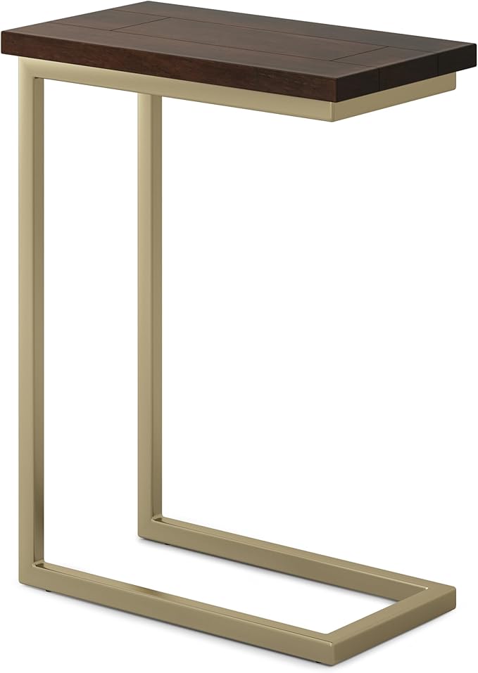 SIMPLIHOME Skyler 18-inch Wide Solid Mango/Metal Industrial C-Shaped End Table in Dark Brown/Gold for Living Room, Office, or Bedroom, Assembled