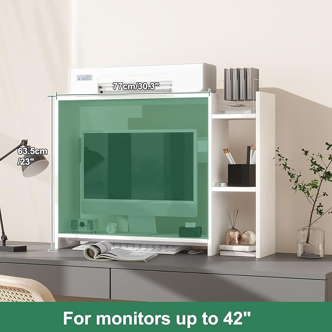 IBUYKE Desktop Bookshelf,36.8" Desktop Organizer Shelf,Wood Desk Hutch for Computer Monitor,Display Shelf for Office Home Dormitory,White TMZ008W