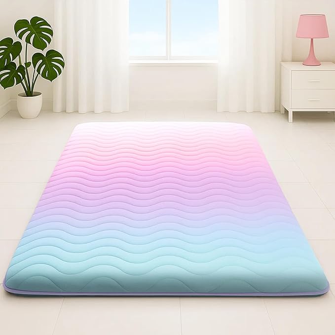 Japanese Floor Futon Mattress, 3.5" Thicken Colorful Rainbow Portable Floor Mattress, High-Density Foam Tatami Mat Sleeping Pad for Camping Guest Room Dormitory RV, Twin