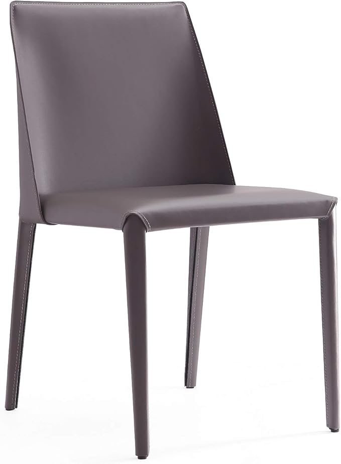 Manhattan Comfort Paris Modern Saddle Leather Dining Chairs, Metal Frame, Comfortable Padded Seat, Fully Assembled Armchair Accent Furniture, Set of 6, Grey