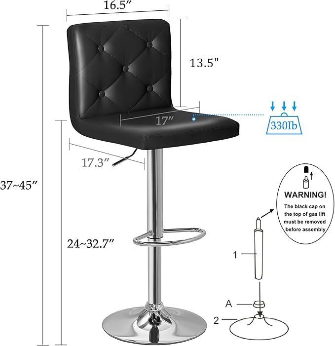 VECELO Adjustable Bar Stools Set of 2, Bar Height Stools for Kitchen Counter