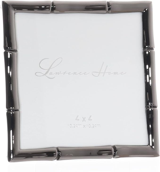 Lawrence Frames 4x4 Black Polished Metal Picture Frame with Bamboo Design