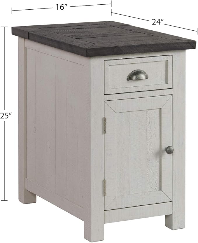 Martin Svensson Home Monterey Chairside Table - White with Grey Top - Coastal Multi-Use Table with Built-in Outlets and Drawers for Bedroom or Living Room