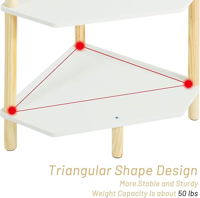LITA Modern Wood Side Table, Triangular Accent End Table Plant Night Stand with Magazine Storage for Bedroom, Living Room, Bathroom, White, 4- Tier