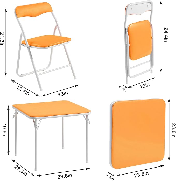 VECELO Kids Folding Activity Table and Chair Set, with Ultra Soft Padded Cushion, 5 Piece, Pale Orange