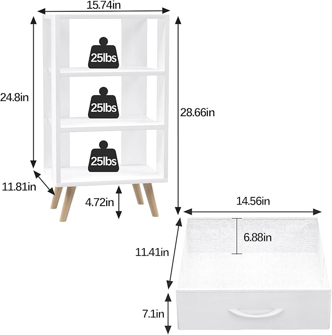 Night Stand, White Kids Nightstand with Drawer, Nursery Side Table with Open Storage, 3-Tier Modern End Table, Bedside Table for Small Space, Living Room, Bedroom