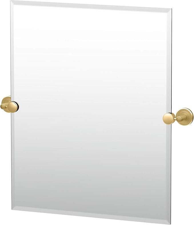 Gatco 4239SM Latitude II Rectangle Mirror, 24" H, Brushed Brass Wall Mounted 24" H x 19.50" W Pivoting (Tilting) Beveled Bathroom Vanity Mirror Total Width with Brackets 24"