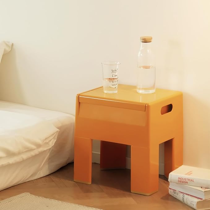 Nightstand Bedside with Storage Space, Multifunctional Colorful Plastic End Table Small Side Table for Bedroom, Dorm and Small Spaces, Easy Assembly(14.7" D x 11.8" W x 15.8" H, Orange)