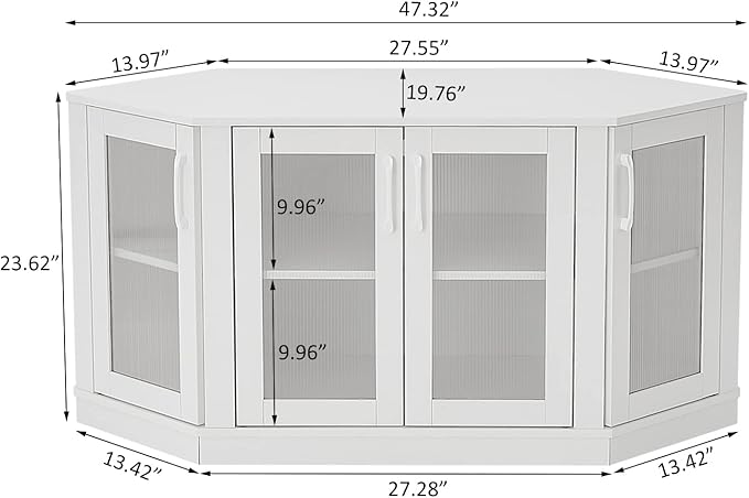 Panana Corner TV Stand - 47 Inch Media Console with 4 Doors and Shelves, Living Room Storage for TVs up to 51 Inch (White)
