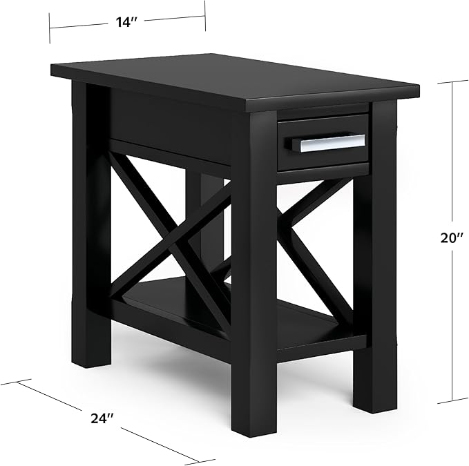 SIMPLIHOME Kitchener SOLID WOOD 14 inch Wide Rectangle Contemporary Narrow Side Table in Black for the Living Room and Bedroom