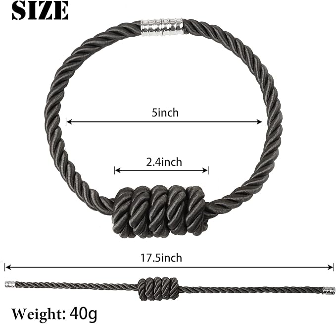 BEL AVENIR Magnetic Curtain Tiebacks, Decorative Drapery Holdbacks Modern Woven Tie-Backs with Exquisite Knot (Charcoal, 6 Pack)