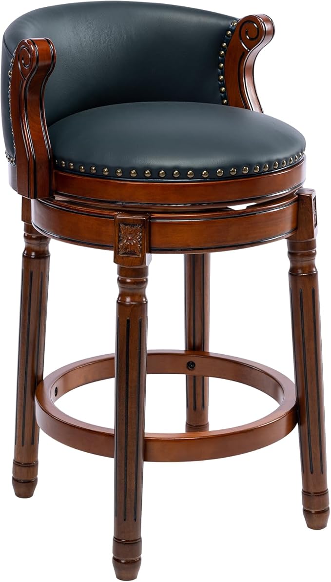 Cow top Leather Wooden Bar Stools, 26" Counter Height Bar Chair with Back, 180 Degrees Swivel Barstools Chair for Home Kitchen Counter,Dining Room, Restaurant