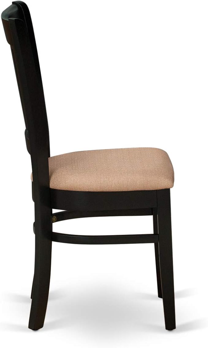 East West Furniture ANVA3-BLK-C 3 Piece Modern Dining Table Set Contains a Round Kitchen Table with Pedestal and 2 Linen Fabric Dining Room Chairs, 36x36 Inch, Black