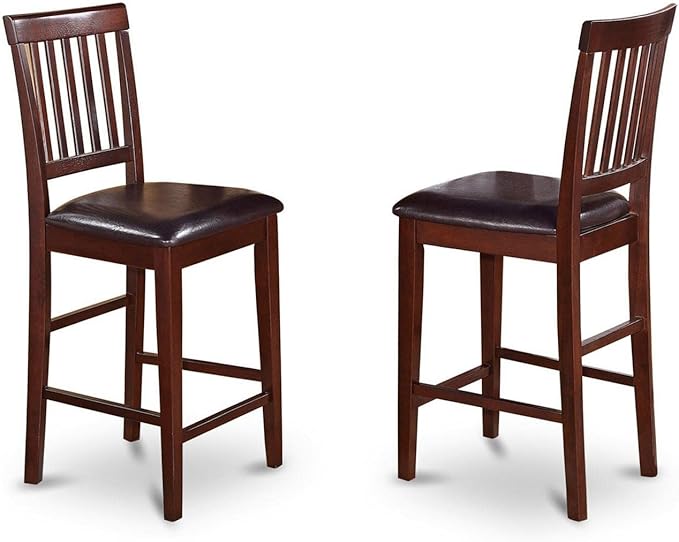 East West Furniture EDVN3-MAH-LC 3 Piece Counter Height Dining Set Contains a Round Dining Room Table with Pedestal and 2 Faux Leather Upholstered Chairs, 30x30 Inch, Mahogany