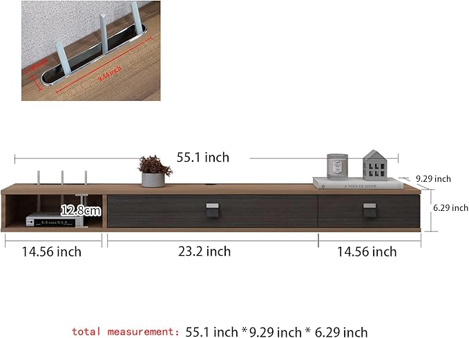 Pmnianhua Floating TV Shelf,55'' Wall Mounted Floating TV Stand Unit Media Console Wall TV Console Cabinet Media Entertainment Shelf with 2 Doors TVs up to 60 inch Flat Screen (Walnut)
