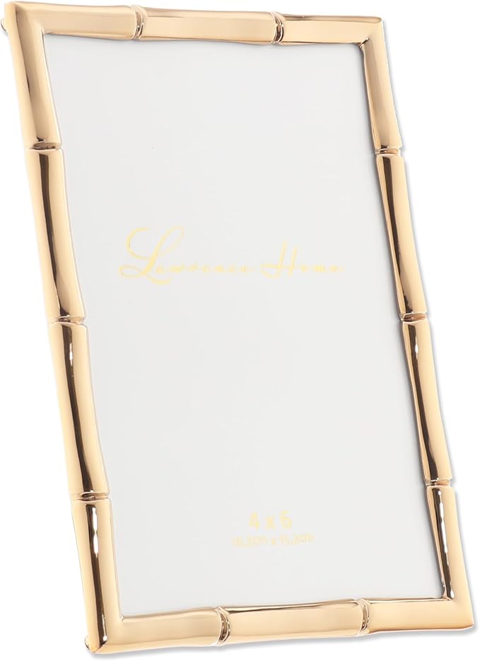 Lawrence 712246 4-Inch W x 6-Inch H Gold Metal Picture Frame with Bamboo Design
