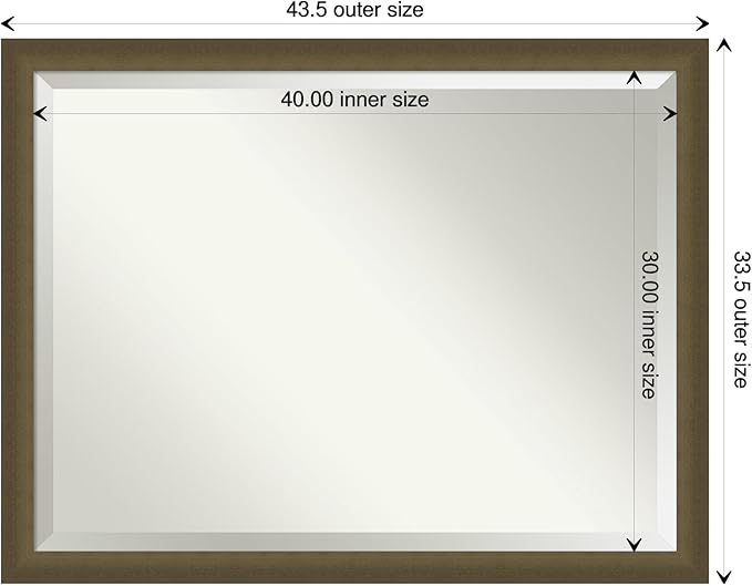 Amanti Art Bronze Bathroom Mirror for Over Sink, 34x44 Blaine Light Bronze Narrow Rectangle Vanity Mirror, X-Large Modern Contemporary Frame, Hangs Horizonally and Vertically, Bathroom Wall Decor