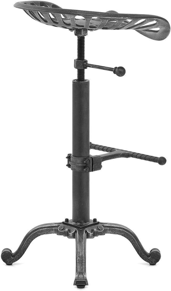 LOKKHAN Rustic Industrial Bar Stool - Cast Iron Tractor Seat 19.7" to 26.8" Counter Height Adjustable Swivel Farmhouse Breakfast Chairs - Metal Design - Perfect for Kitchen, Dining Room, and Home Bar