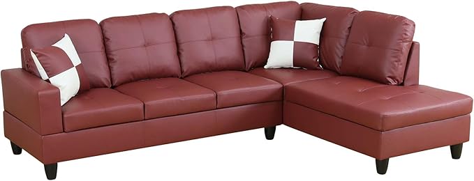 NicBex Sectional Couch 3 Pieces Sofa Set with Left Chaise Faux Leather L Shaped Cloud Couch for Living Room Furniture Sets with Storage Ottoman, Modular Sofa for Living Room & Apartment, Dark Red