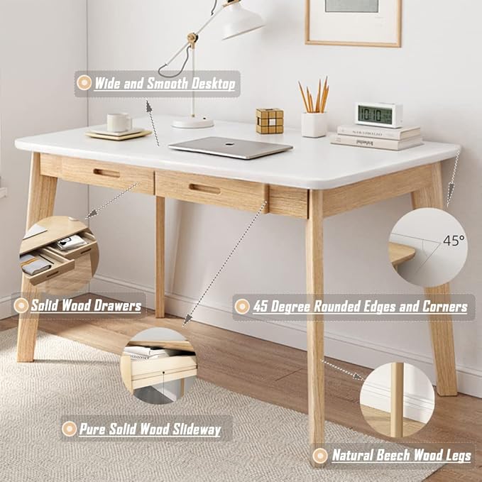 IOTXY Solid Wood Writing Desk - Home Office Workbench Desk with Drawer, 47.24" Width Laptop Computer Work Study Table
