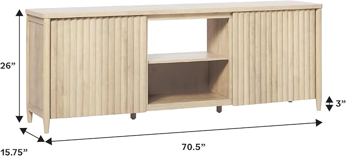 Walker Edison Scandinavian Reeded TV Stand with Open Storage for up to 80" TV Coastal Oak
