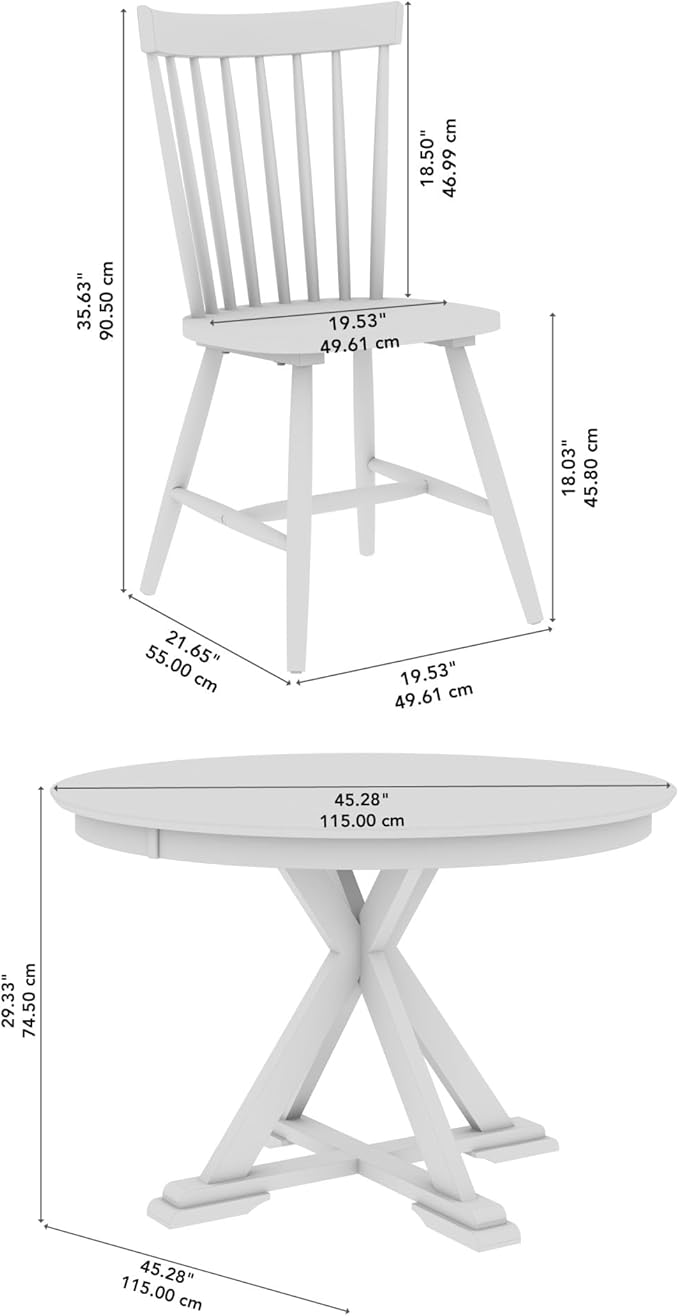 Bush Furniture Round Dining Table Set for 4, with 45 inch Trestle Design, High Back Spindle Dining Chairs, Transitional, West End Collection, Dark Brown and Black