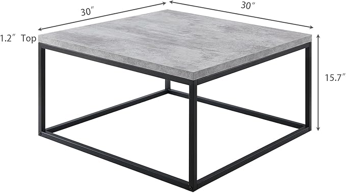 CENSI 30"x30" Square Concrete Accent Coffee Table Ottoman for Living Room, Modern Industrial Style, 1.2" Extra Thick Tabletop (Faux Concrete)