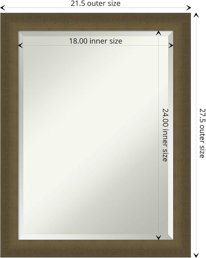 Amanti Art Bronze Bathroom Mirror for Over Sink, 28x22 Blaine Light Bronze Narrow Rectangle Vanity Mirror, Medium Modern Contemporary Frame, Hangs Horizonally and Vertically, Bathroom Wall Decor