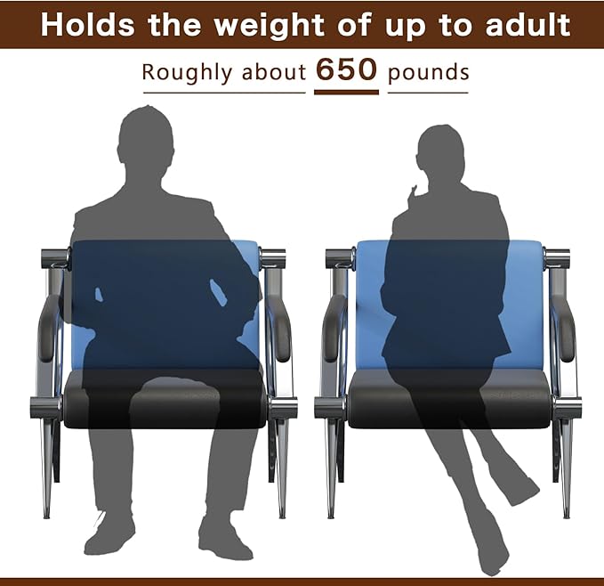 wonline 4 Seat Waiting Room Chair with Armrest PU Leather Office Furniture, Office Guest Seating Lobby Conference Reception Chairs for Airport Clinic Hospital Bank Salon Barber(Blue&Black)