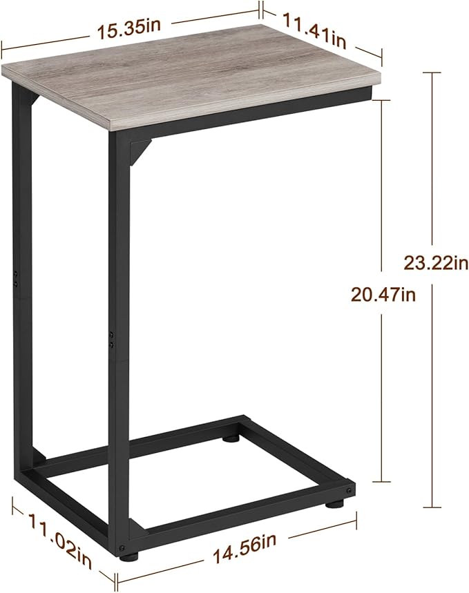 AMHANCIBLE C Shaped End Table Set of 2, Couch Tables That Slide Under, TV Tray Snack Table for Sofa, Small Side Table for Couch, Small Space, Living Room, Greige HET02CGY