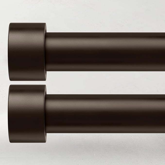 2 Pack Curtain Rods for Windows 48 to 84 Inch(4-7ft), 1 Inch Bronze Adjustable Heavy Duty Long Curtain Rod Set, Modern Style Outdoor Drapery Rods for Patio Bedroom, Size 32"- 90"