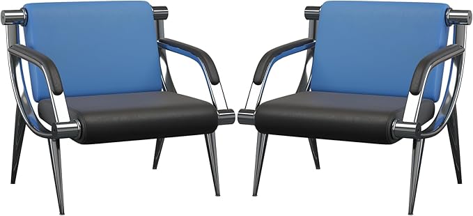 wonline 2Pcs Waiting Room Chair with Armrest PU Leather Office Furniture, Office Guest Seating Lobby Conference Reception Chairs for Airport Clinic Hospital Bank Salon Barber(Blue&Black)