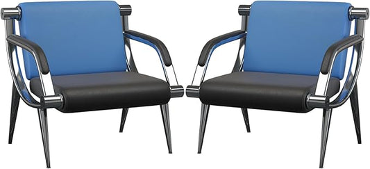wonline 2Pcs Waiting Room Chair with Armrest PU Leather Office Furniture, Office Guest Seating Lobby Conference Reception Chairs for Airport Clinic Hospital Bank Salon Barber(Blue&Black)
