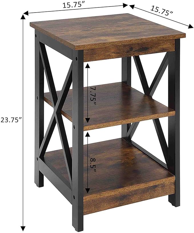 Convenience Concepts Oxford End Table 15.75" - Modern Living Room Table with Storage Shelves, Transitional Nightstand Side Table for Home Decor and Display, Barnwood/Black