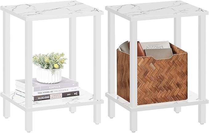 TUTOTAK End Table, Set of 2, Side Table, Nightstand, 2-Tier Storage Shelf, Sofa Table for Small Space, Living Room, Bed Room TB01BMW035