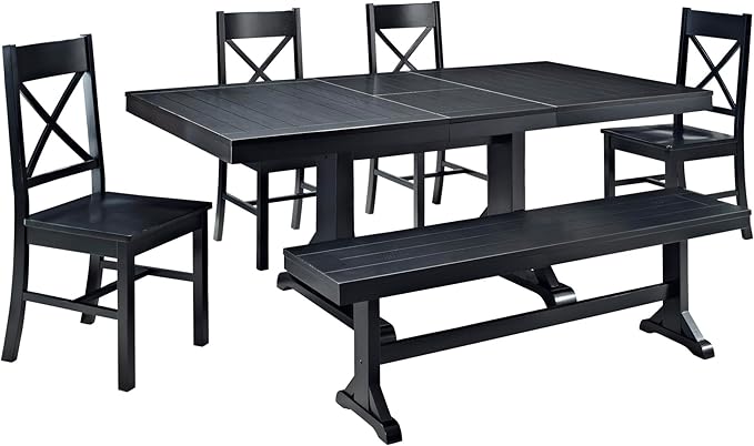 Walker Edison 6-Piece Black Solid Wood Dining Set